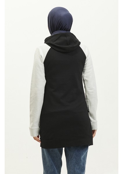 Kapüşonlu Sweatshirt 23071-06 Siyah Ekru indirimleri