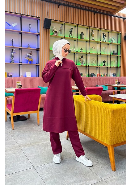 Iki Iplik Fermuarlı Eşofman Takım 3062-04 Bordo