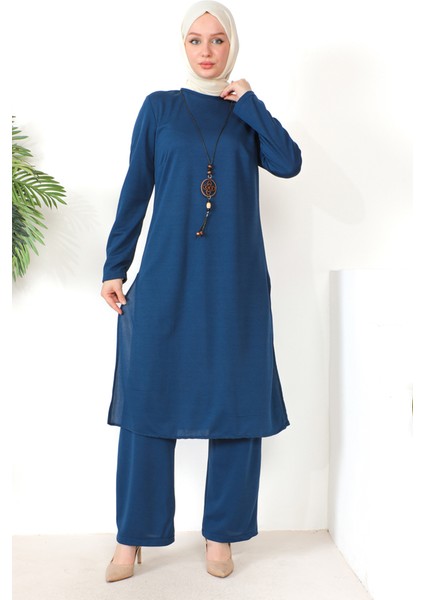 Kolyeli Tunik Pantolon Ikili Takım 8585-09 Indigo