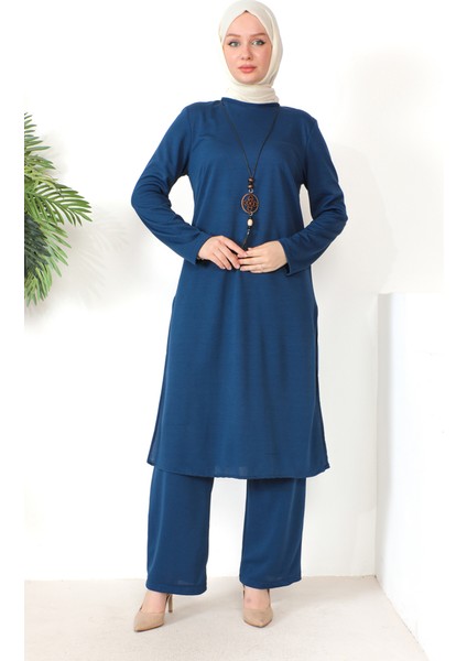 Kolyeli Tunik Pantolon Ikili Takım 8585-09 Indigo