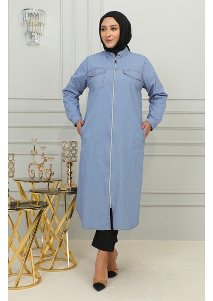 Büyük Beden Fermuarlı Kot Tunik 35301-01 Lacivert