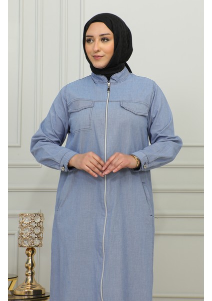 Büyük Beden Fermuarlı Kot Tunik 35301-01 Lacivert fırsatları