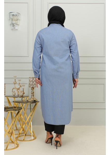 Büyük Beden Fermuarlı Kot Tunik 35301-01 Lacivert indirimleri