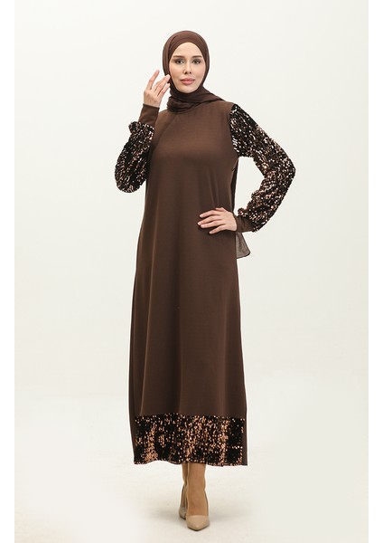 Payetli Abiye Elbise 0305-03 Kahverengi fiyatları