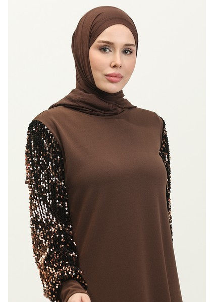 Payetli Abiye Elbise 0305-03 Kahverengi modelleri