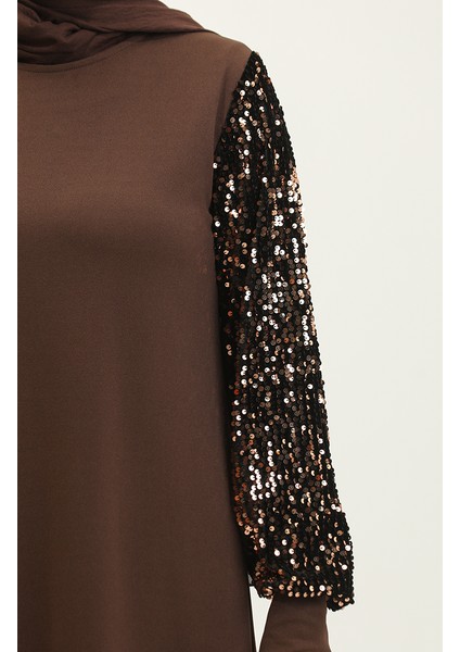 Payetli Abiye Elbise 0305-03 Kahverengi fırsatları