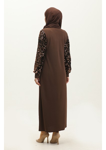 Payetli Abiye Elbise 0305-03 Kahverengi indirimleri