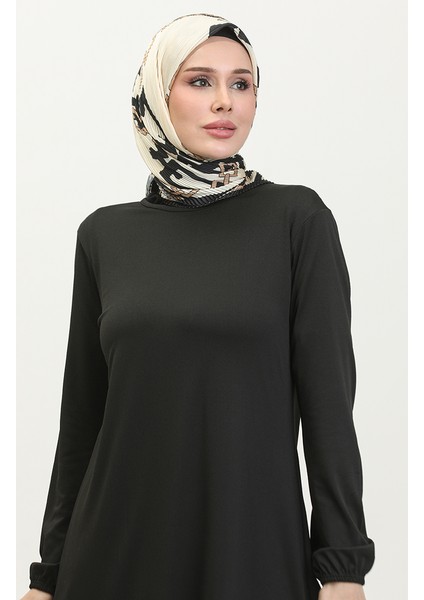 Sade Kol Ucu Lastikli Krep Tunik 8709-02 Siyah