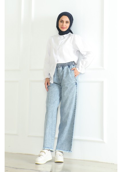 Beli Lastikli Kot Pantolon 1793-01 Açık Mavi
