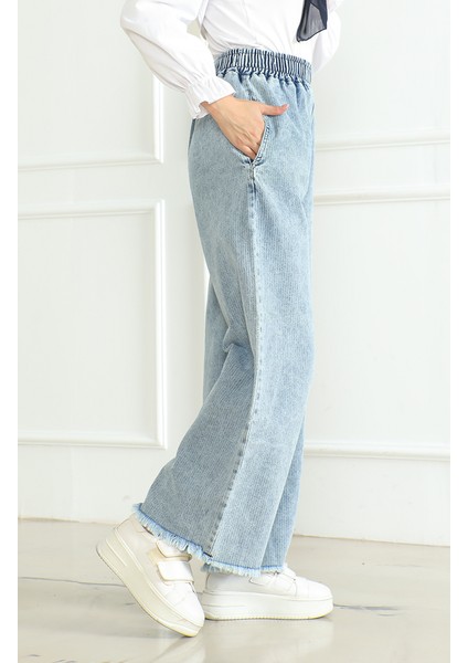 Beli Lastikli Kot Pantolon 1793-01 Açık Mavi