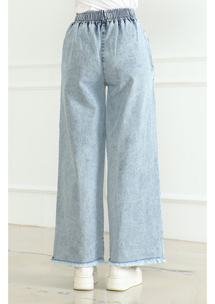 Beli Lastikli Kot Pantolon 1793-01 Açık Mavi