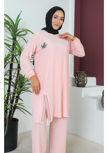 Büyük Beden Bürümcük Tunik Pantolon Ikili Takım 2608-08 Pudra fırsatları