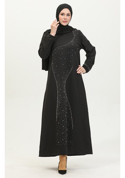 Taş Baskılı Abiye Elbise 0407-03 Siyah