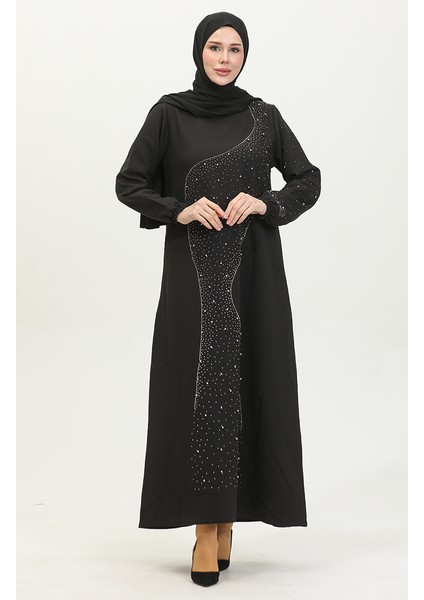 Taş Baskılı Abiye Elbise 0407-03 Siyah