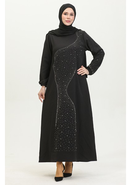Taş Baskılı Abiye Elbise 0407-03 Siyah