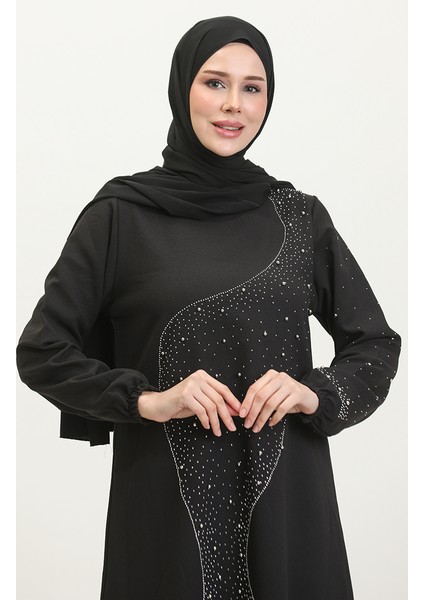 Taş Baskılı Abiye Elbise 0407-03 Siyah