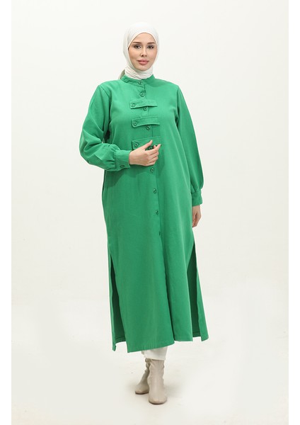 Gabardin Kumaş Düğmeli Kap 24K2023-05 Yeşil