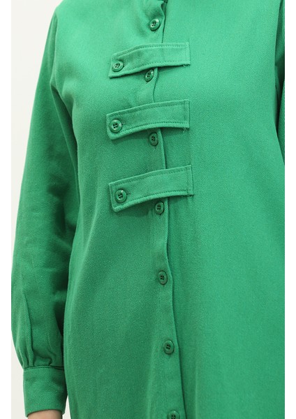 Gabardin Kumaş Düğmeli Kap 24K2023-05 Yeşil