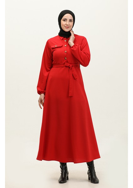 Cep Detaylı Kuplu Elbise 0331-04 Kırmızı fiyatları