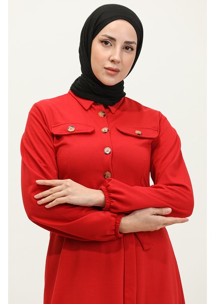 Cep Detaylı Kuplu Elbise 0331-04 Kırmızı modelleri