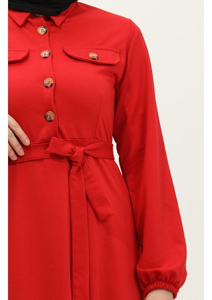 Cep Detaylı Kuplu Elbise 0331-04 Kırmızı fırsatları