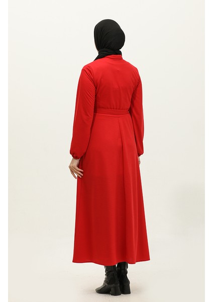 Cep Detaylı Kuplu Elbise 0331-04 Kırmızı indirimleri