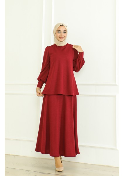 Tunik Etek Ikili Takım 8019-04 Bordo