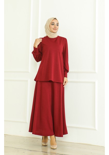 Tunik Etek Ikili Takım 8019-04 Bordo