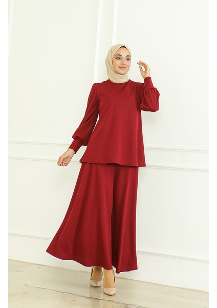 Tunik Etek Ikili Takım 8019-04 Bordo