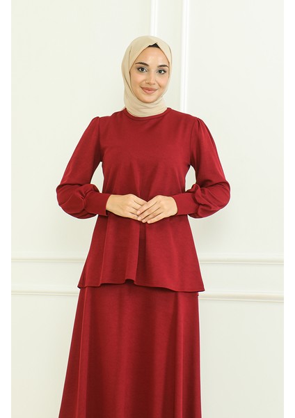 Tunik Etek Ikili Takım 8019-04 Bordo