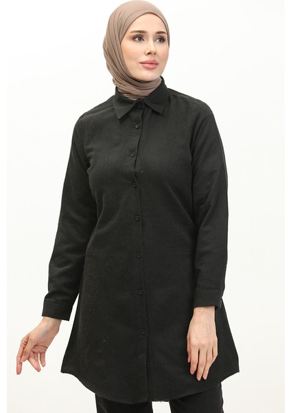 Düğmeli Tunik 5105-06 Siyah