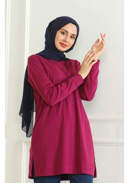 Yırtmaçlı Araboy Tunik 9140-02 Mürdüm