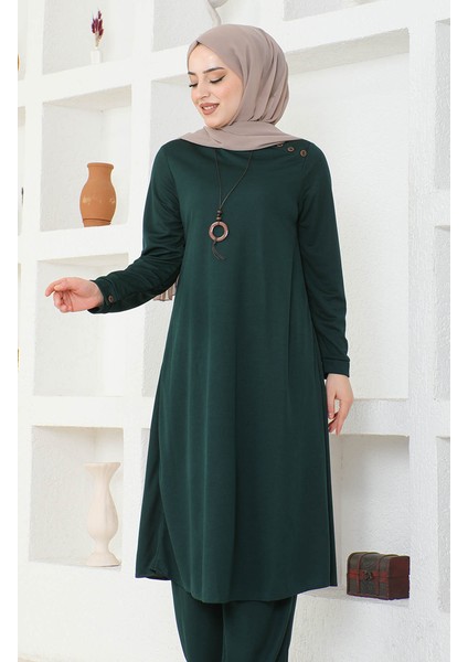 Kolyeli Tunik Pantolon Ikili Takım 0580-08 Zümrüt Yeşili