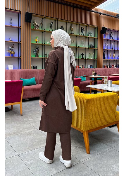 Iki Iplik Fermuarlı Eşofman Takım 3062-11 Kahverengi modelleri