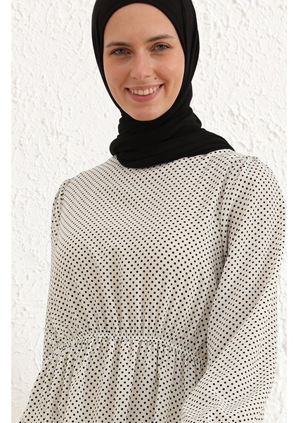 Büzgülü Tunik 4346-01 Beyaz Siyah