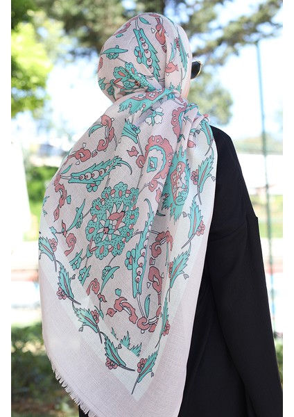 Etnik Desenli Koton Şal 90174-11 Pudra Mint Yeşili