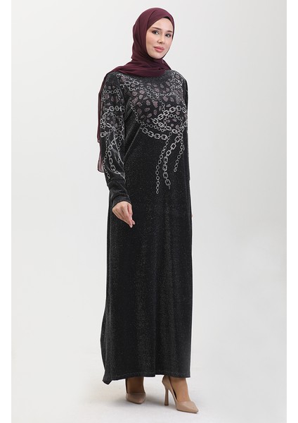 Taşlı Abiye Elbise 0433-03 Siyah Pembe