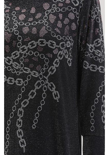 Taşlı Abiye Elbise 0433-03 Siyah Pembe fırsatları