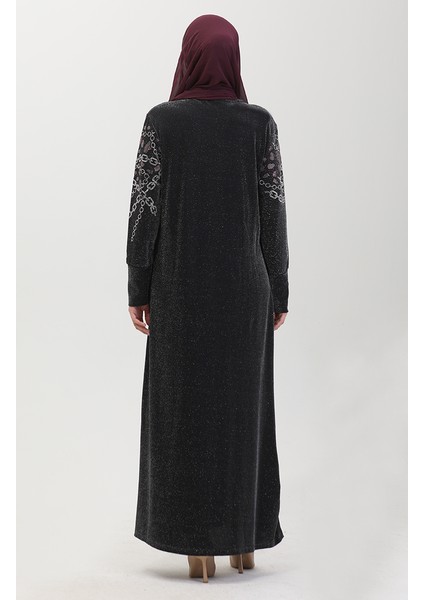 Taşlı Abiye Elbise 0433-03 Siyah Pembe indirimleri