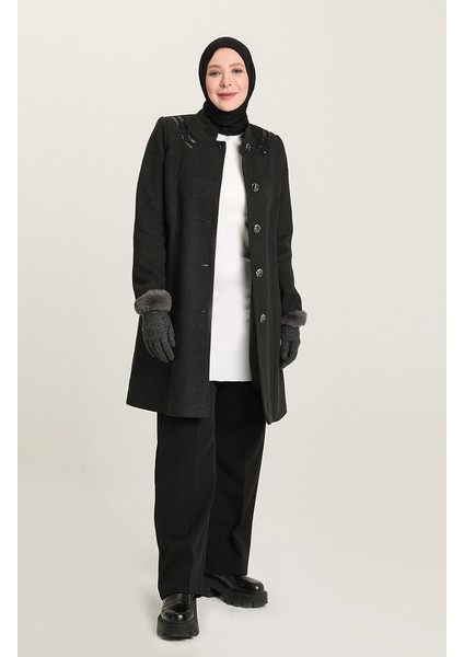 Büyük Beden Kaşe Kaban 0416-04 Füme