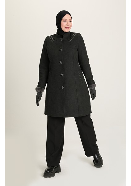 Büyük Beden Kaşe Kaban 0416-04 Füme fiyatları