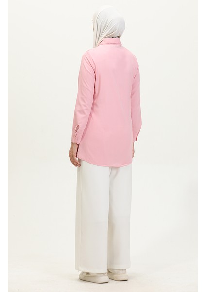 Düğmeli Tunik 6111-05 Pudra fırsatları