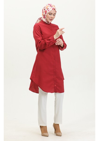 Hakim Yaka Düğmeli Tunik 6112-09 Bordo fiyatları