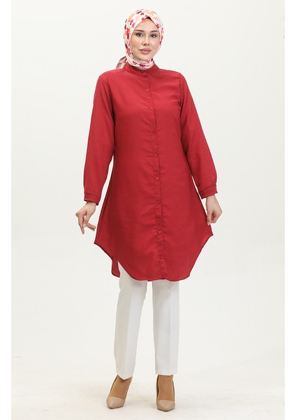 Hakim Yaka Düğmeli Tunik 6112-09 Bordo fırsatları