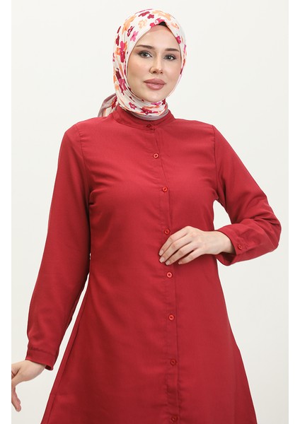 Hakim Yaka Düğmeli Tunik 6112-09 Bordo indirimleri
