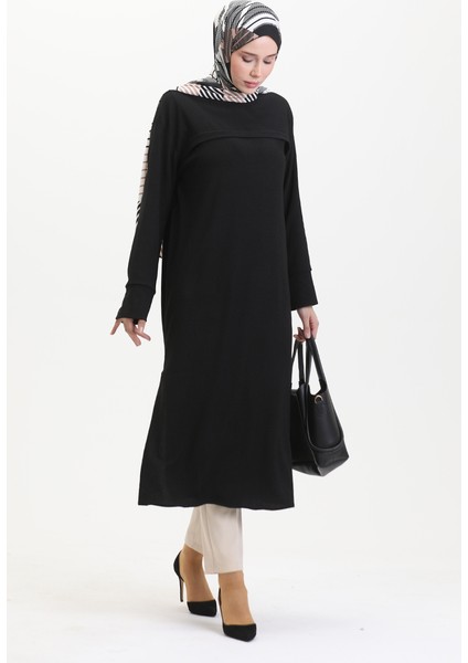 Bürümcük Kumaş Önü Şeritli Tunik 5105-01 Siyah fiyatları