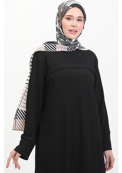 Bürümcük Kumaş Önü Şeritli Tunik 5105-01 Siyah modelleri