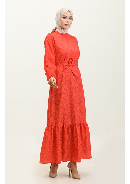 Adile Çiçek Desenli Krep Elbise 0347-06 Mercan fiyatları