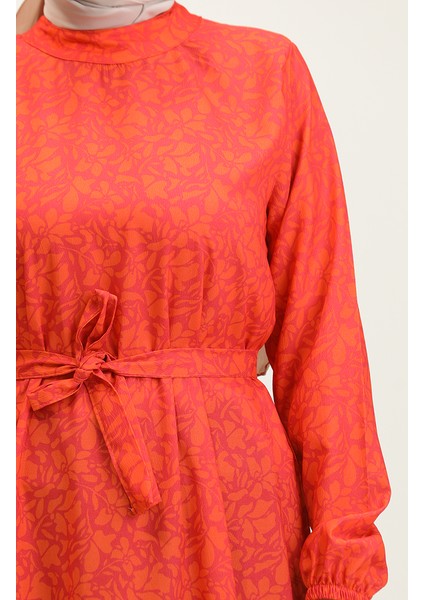 Adile Çiçek Desenli Krep Elbise 0347-06 Mercan fırsatları