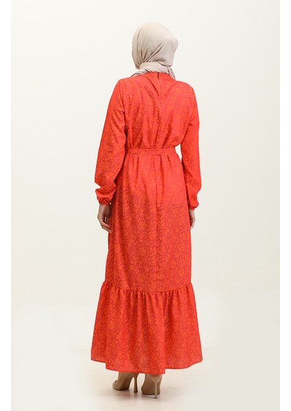 Adile Çiçek Desenli Krep Elbise 0347-06 Mercan indirimleri